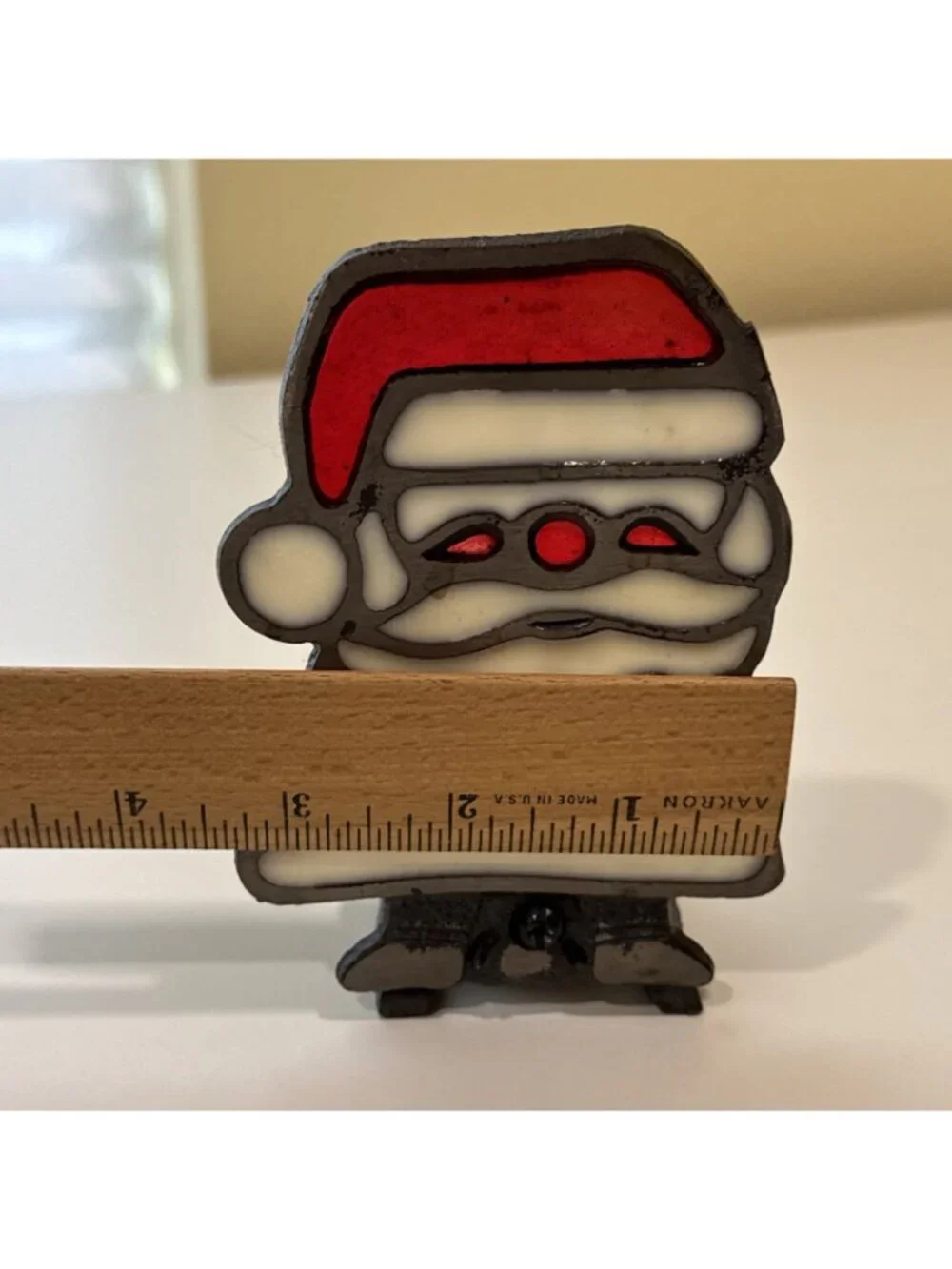 Vintage Cast Iron Stained Glass Santa Claus Votive Candle Holder Christmas 6.5